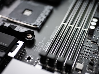 black and silver computer motherboard