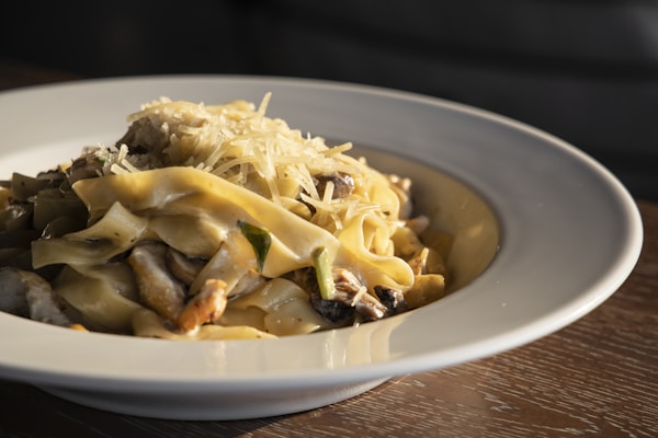 Pasta dish on white ceramic plate