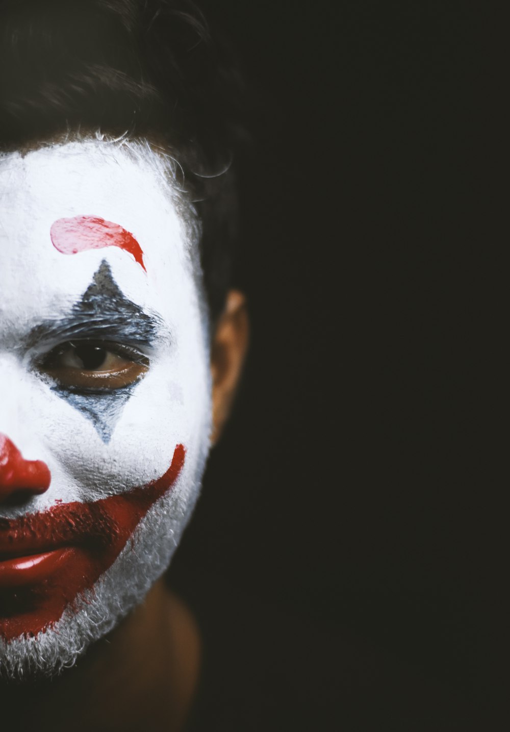 person with white and red face paint