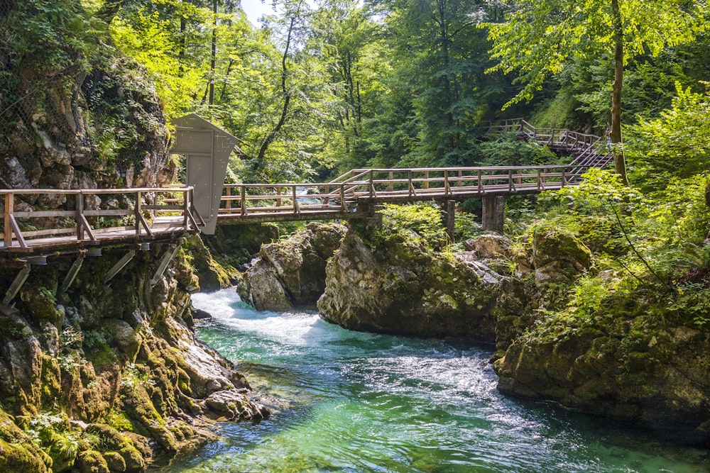 brown wooden bridge over river