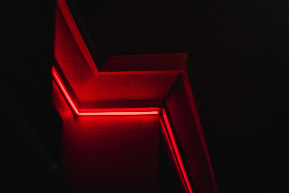 red concrete staircase with red light