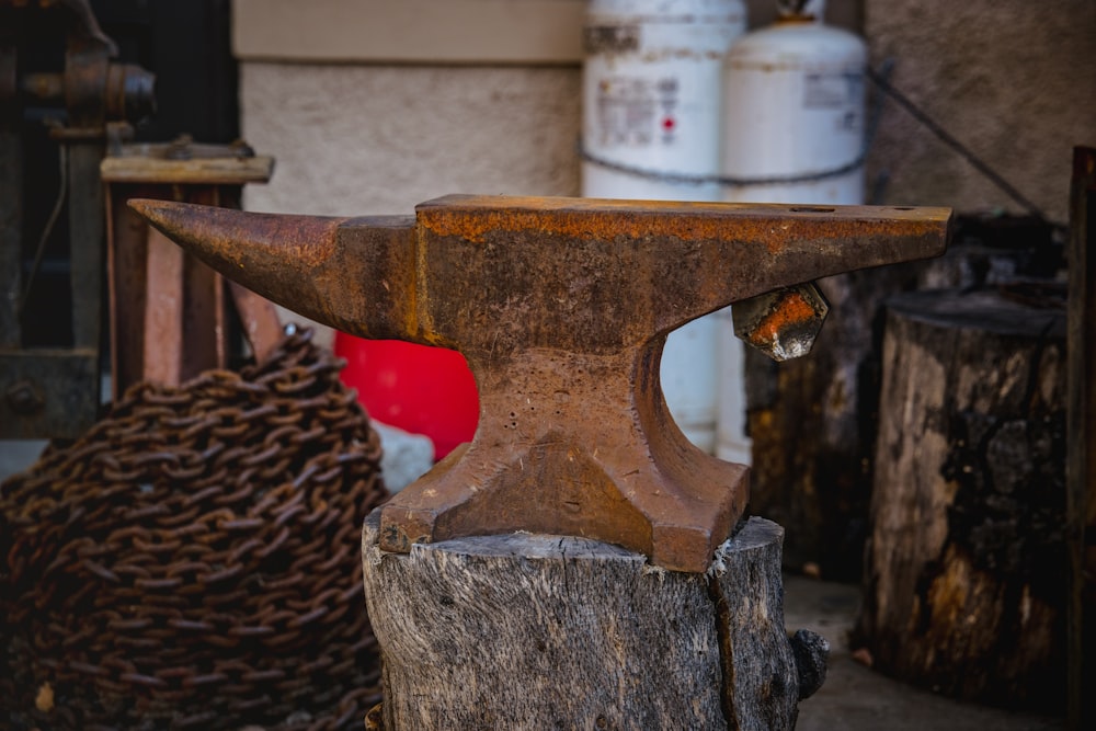 brown and red metal tool