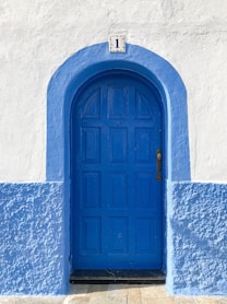 blue wooden 6 panel door