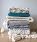 white and blue knit textile