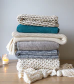 white and blue knit textile