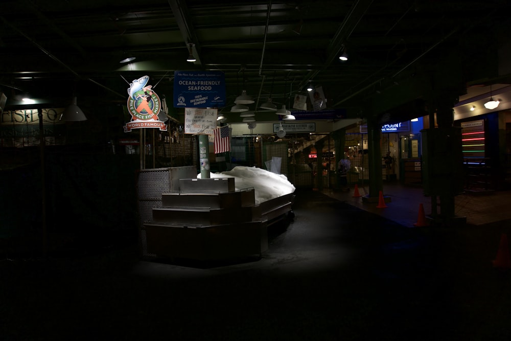 white and blue signage during nighttime