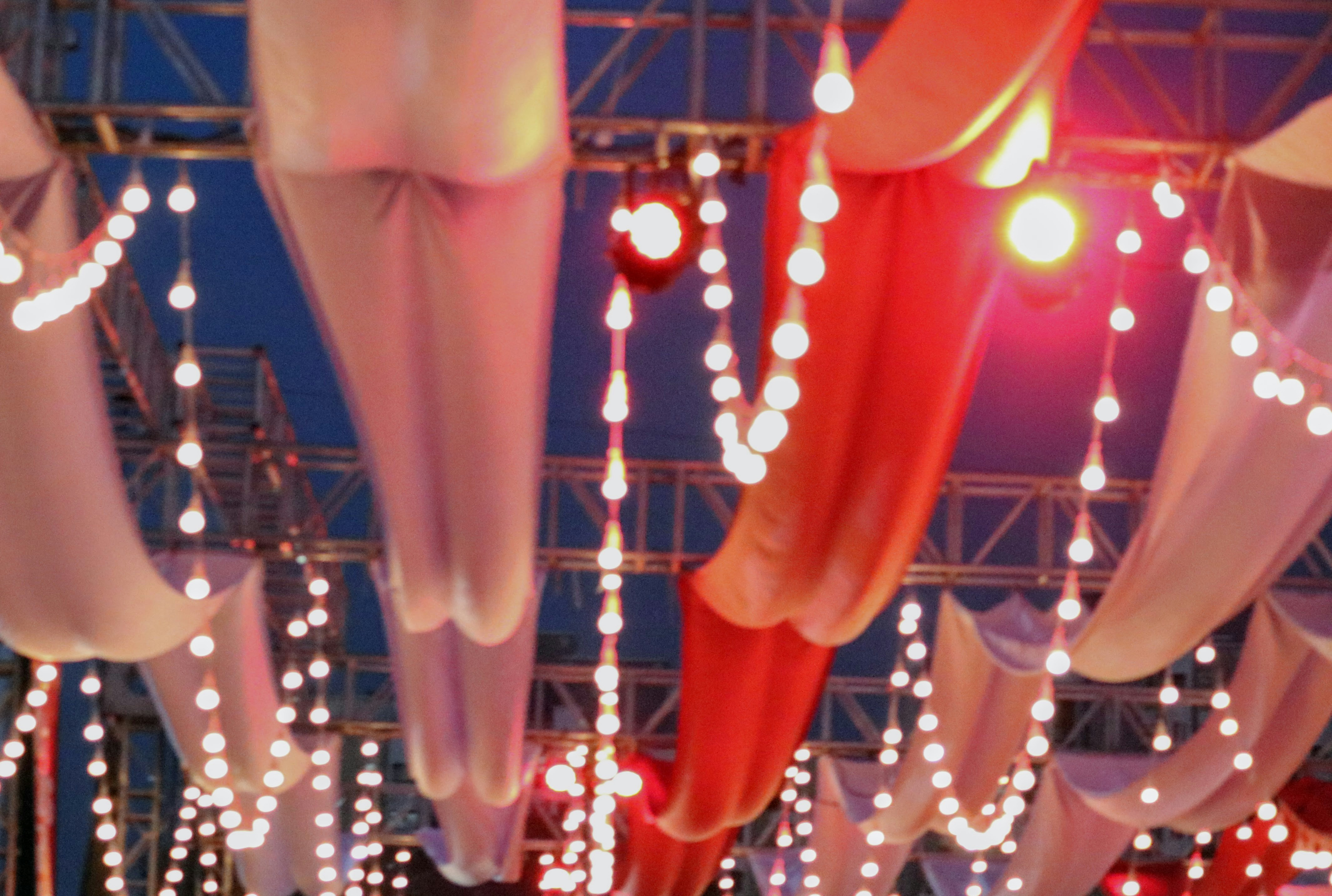 red and white hanging decors, Decorations @ Supersonic 2018.