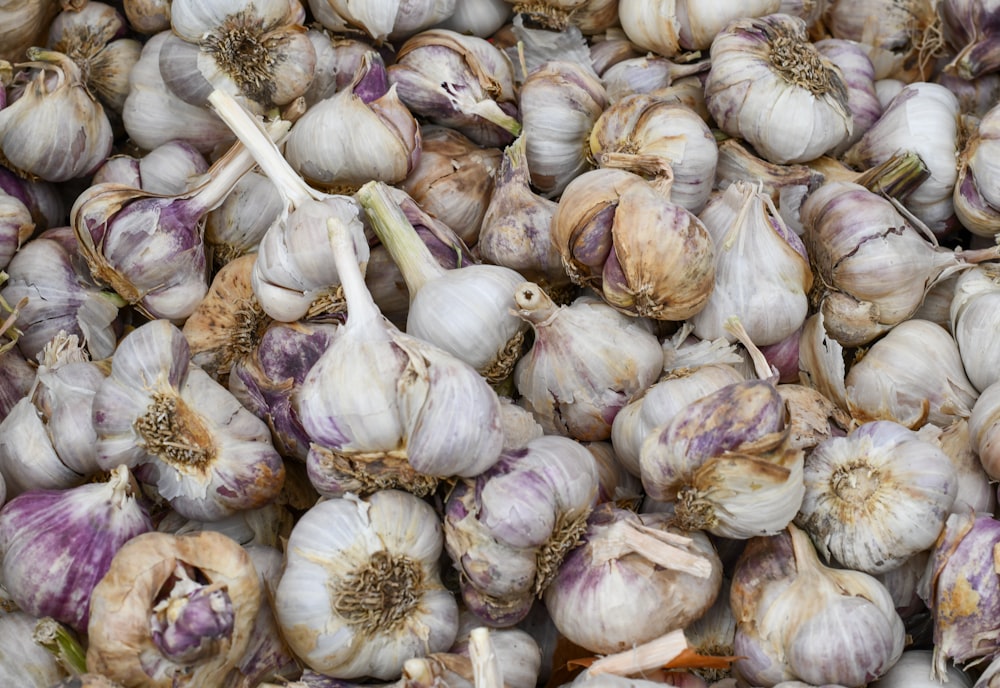 garlic lot on white textile