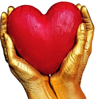 person holding red heart shaped ornament