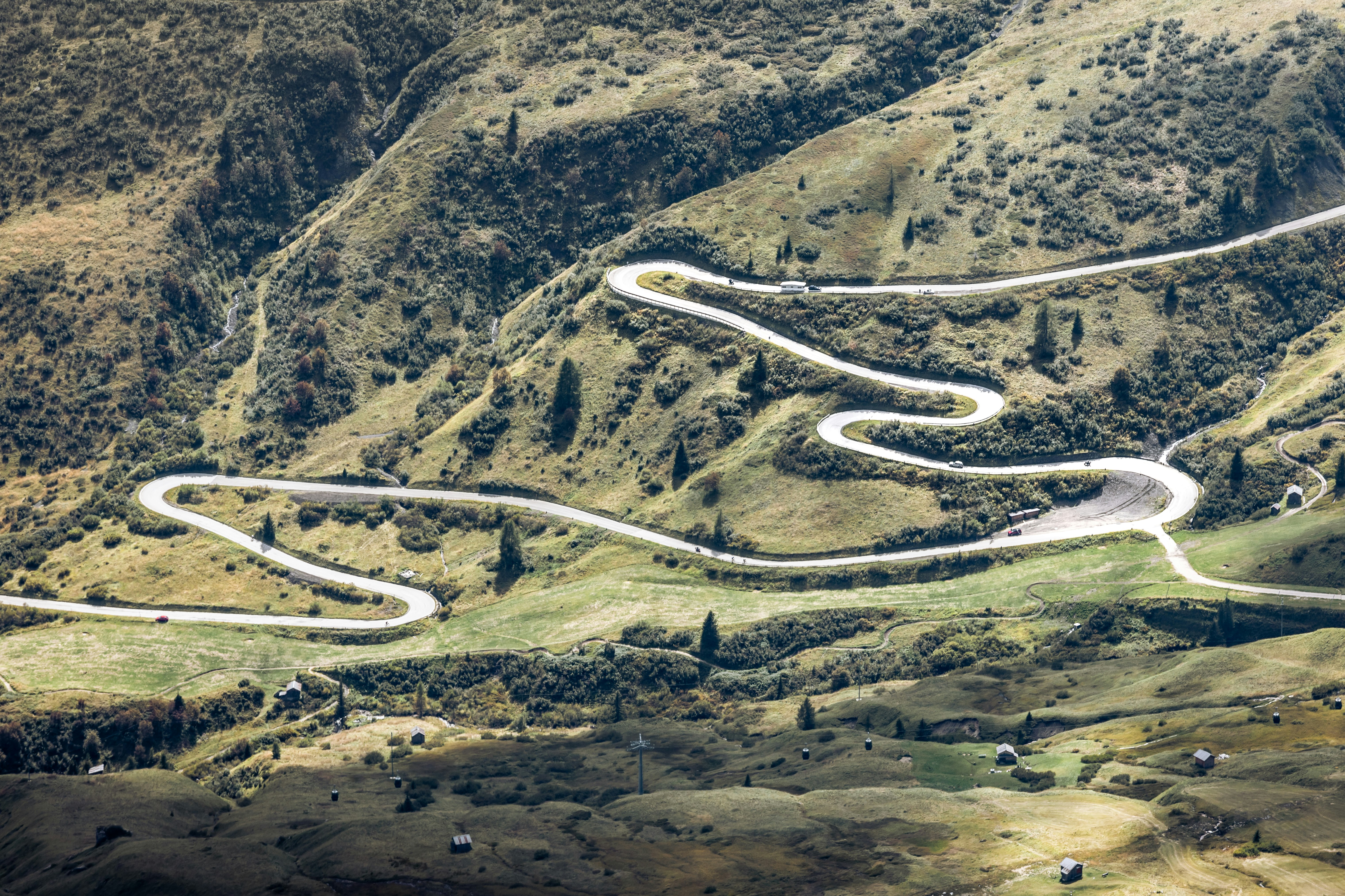 aerial view of road on mountain