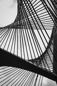 grayscale photo of metal frame