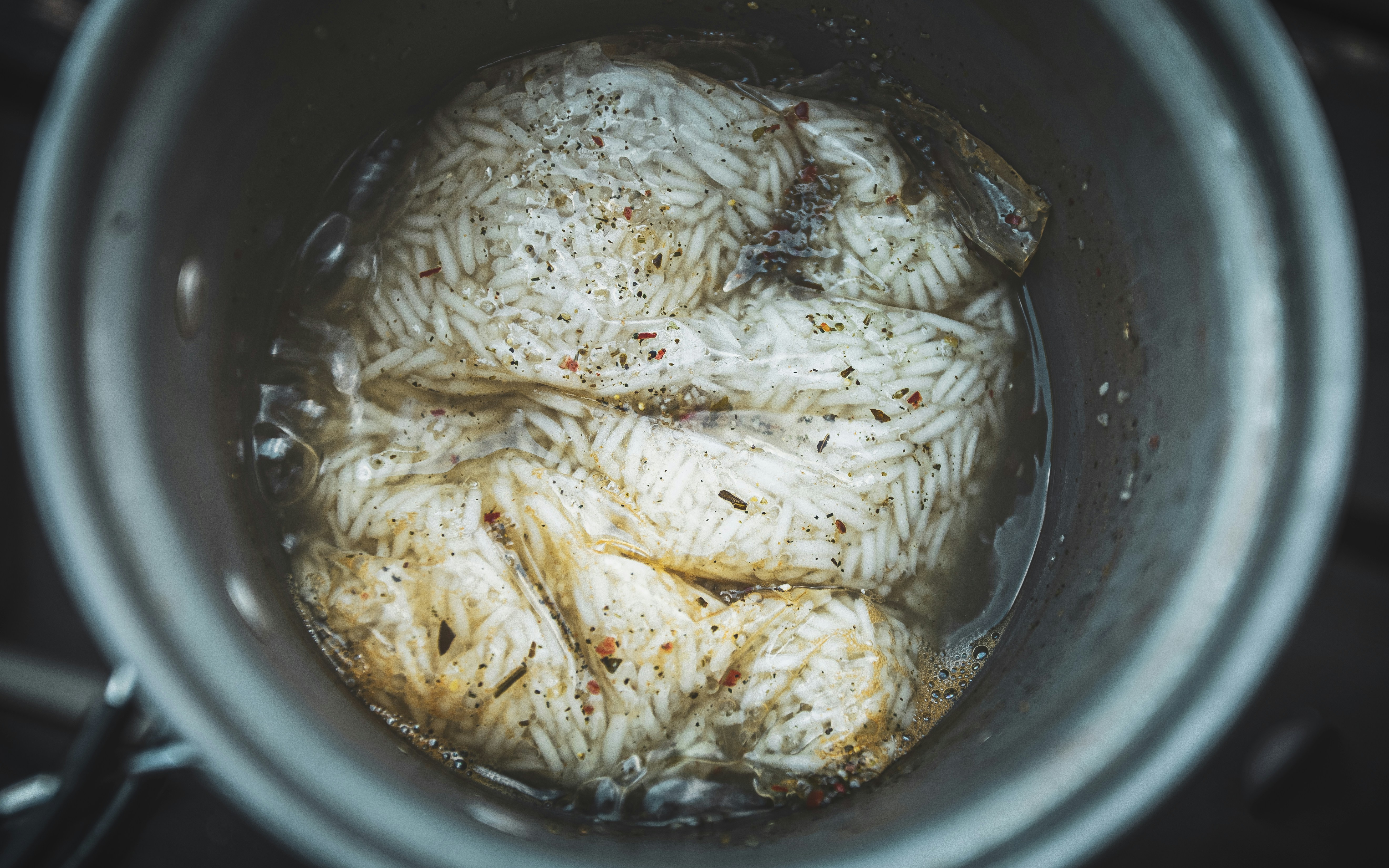 Bowl of rice and water preparation