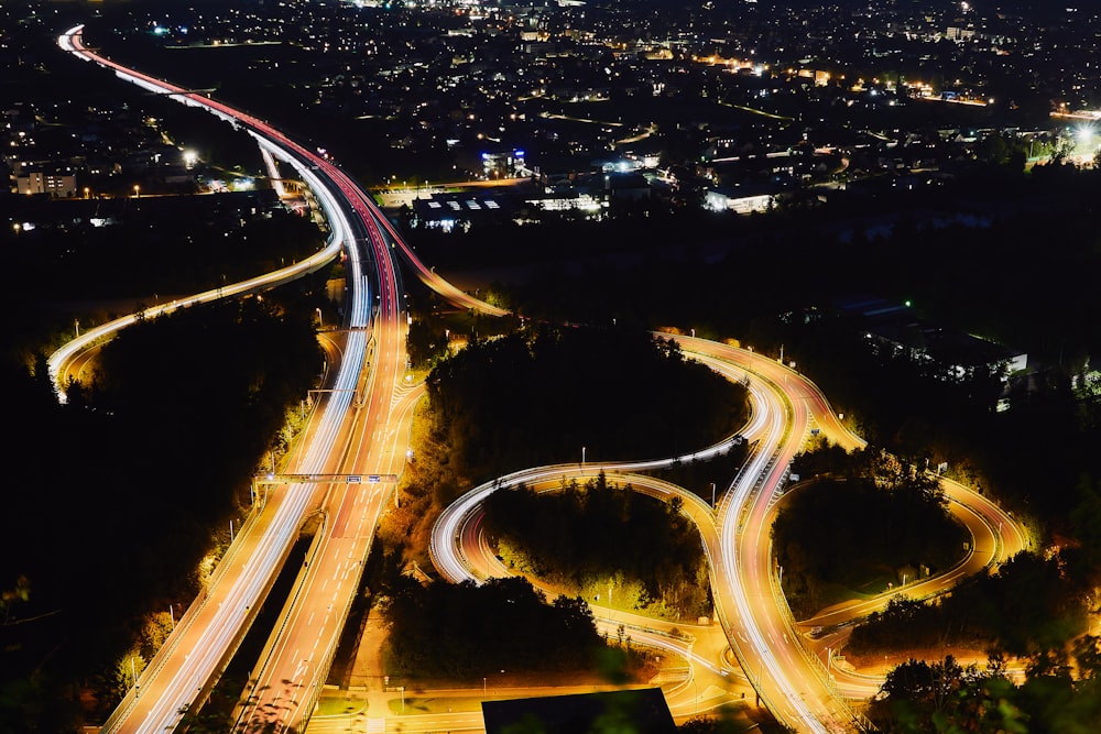 aerial view of city during night time