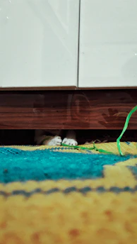 A mischievous Chaos Beast peeks out from behind a couch in a living room transformed into a chaotic battleground.