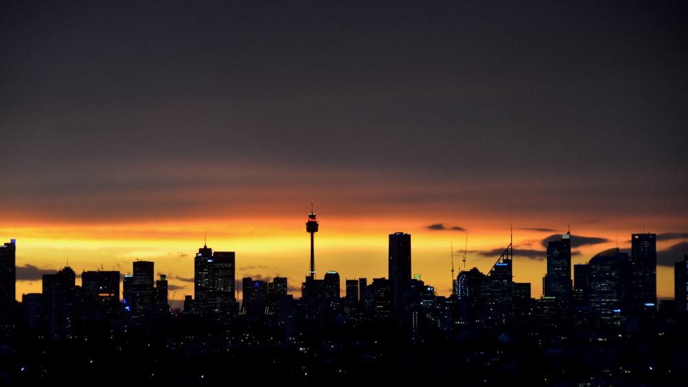 silhouette of city buildings during sunset