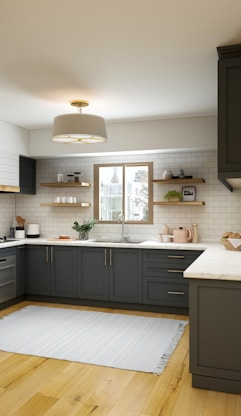 white and brown kitchen cabinet