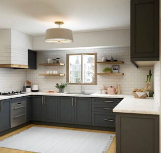 white and brown kitchen cabinet