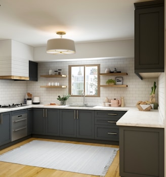 white and brown kitchen cabinet