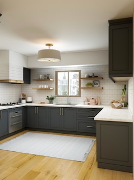 white and brown kitchen cabinet