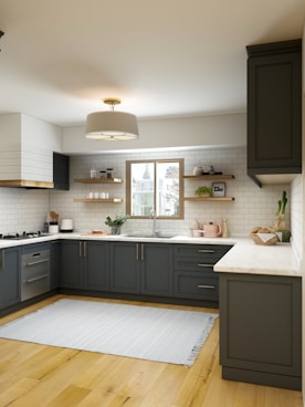 white and brown kitchen cabinet