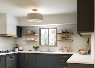 white and brown kitchen cabinet