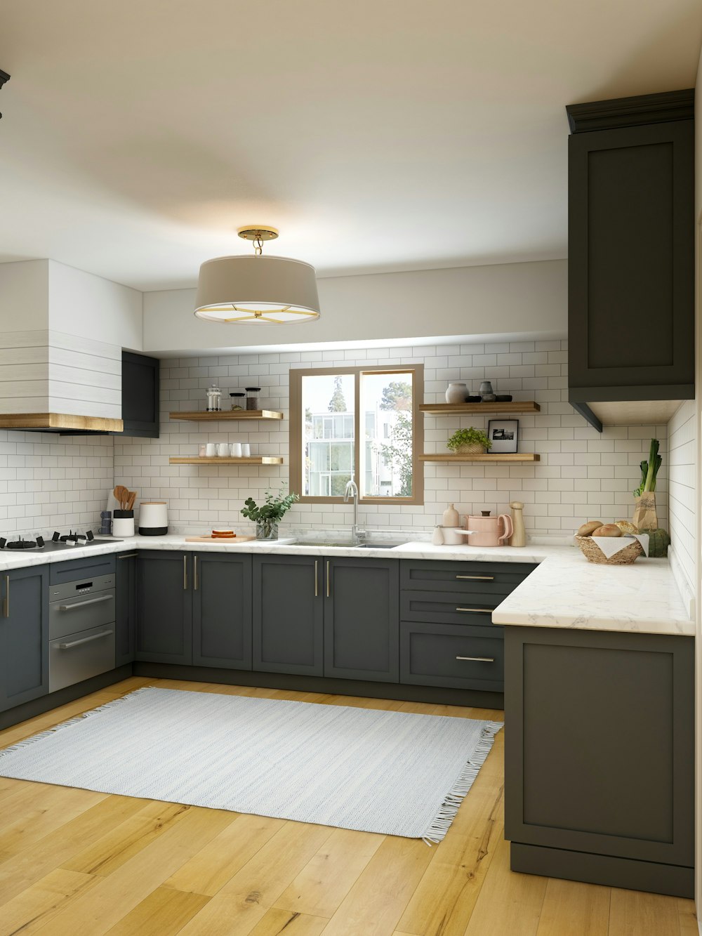 armário de cozinha branco e marrom