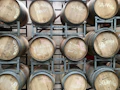 brown wooden barrels in room