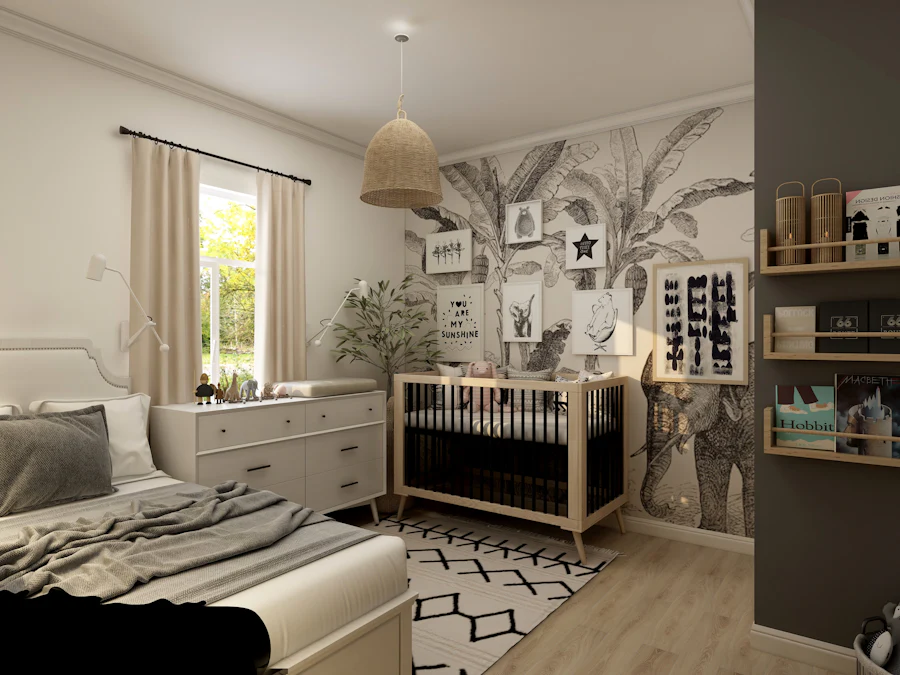 Solid white wooden bed frame with linen bedding