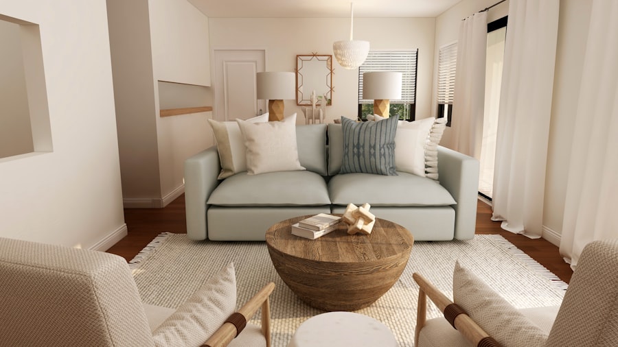 Modern living room with pendant lighting