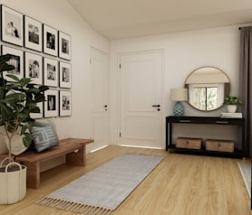 brown wooden coffee table near white wooden door