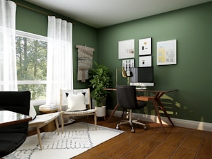 black and white chairs and table