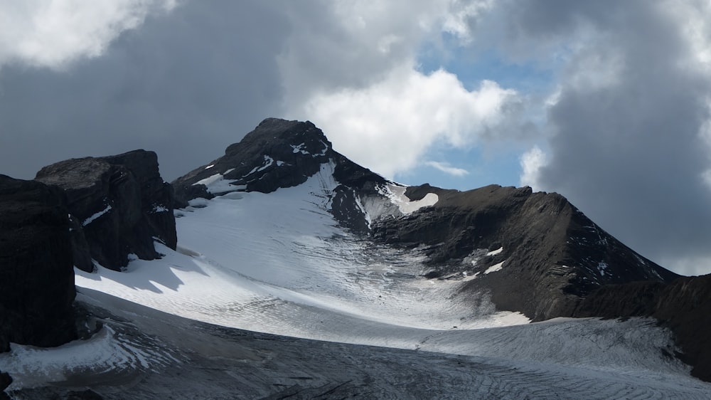 snow covered mountain under cloudy sky during daytime