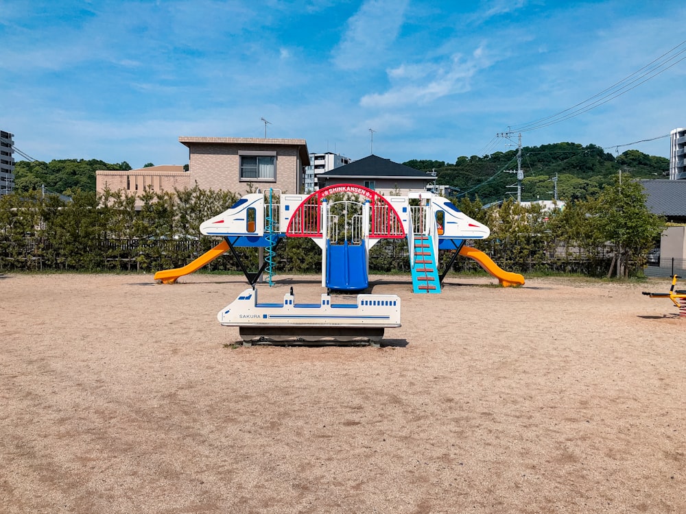 blue and white water slide