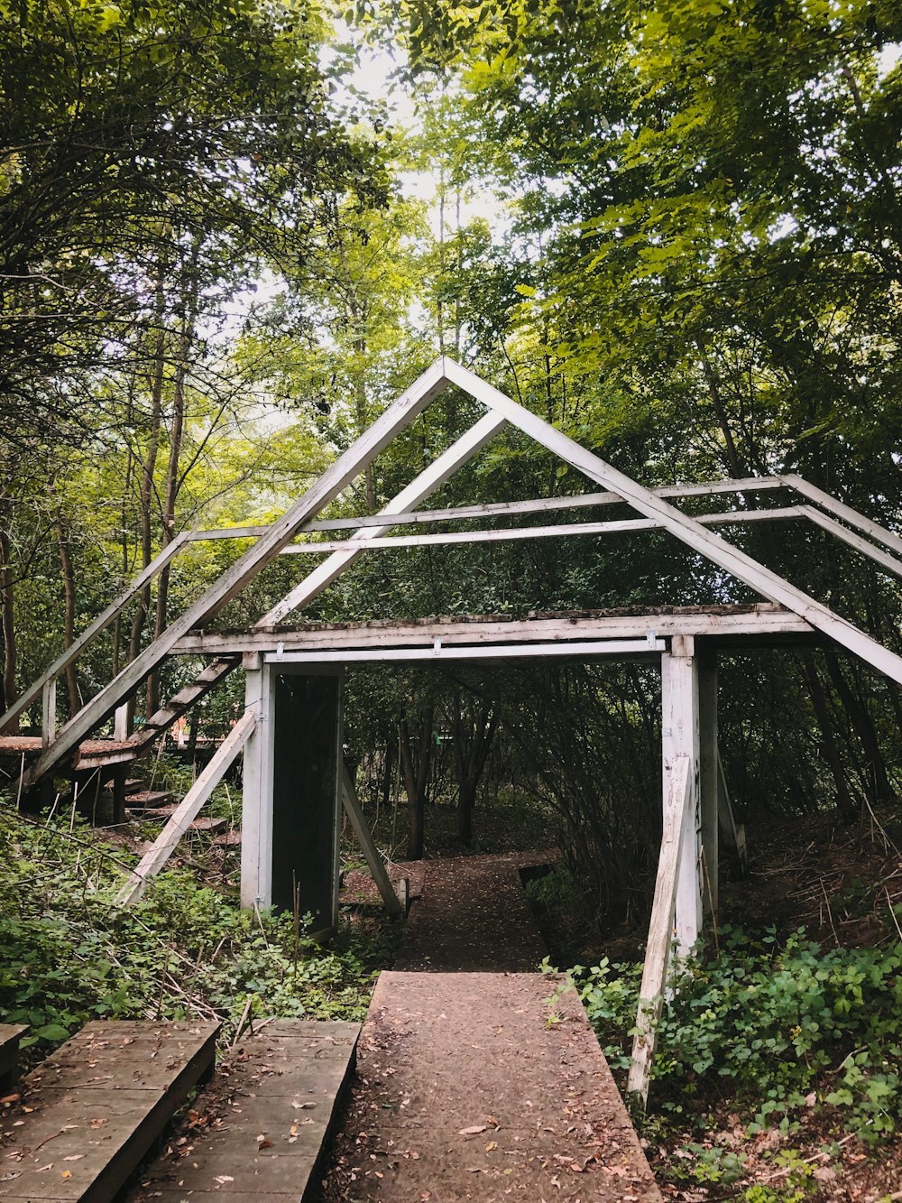 brown wooden bridge surrounded by green trees during daytime