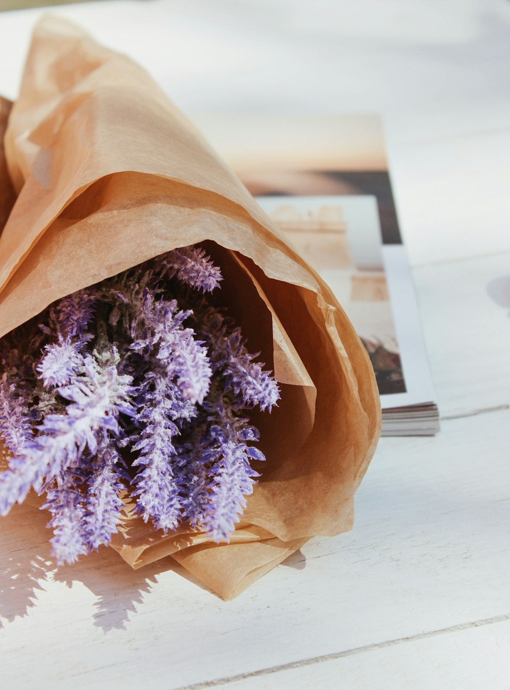 purple and white flower bouquet