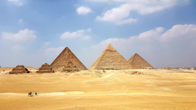 The pyramids of Giza on the edge of the desert
