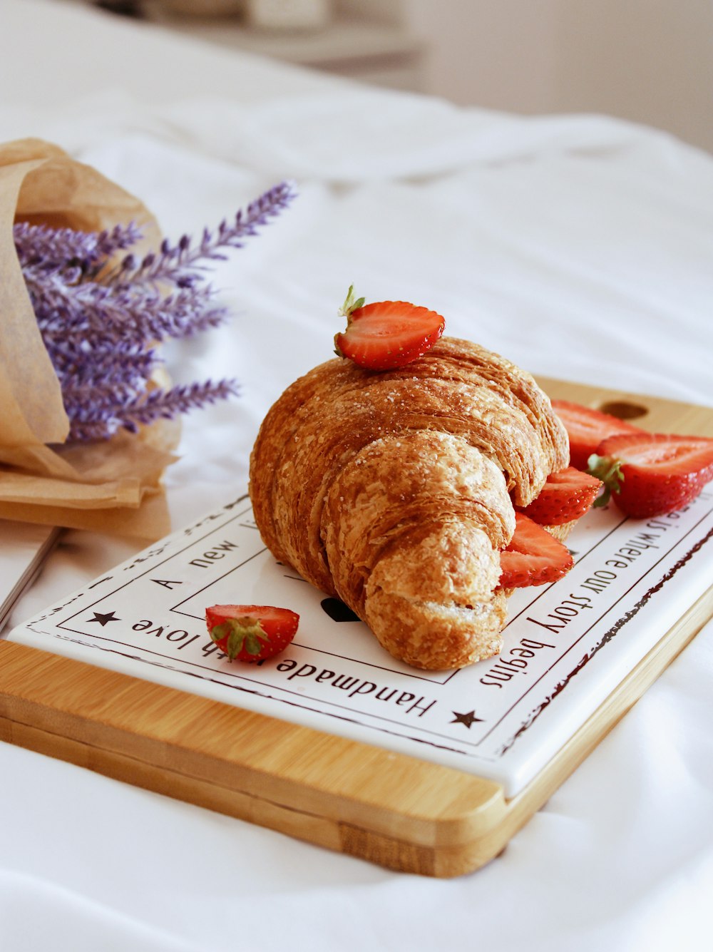 bread on white wooden tray