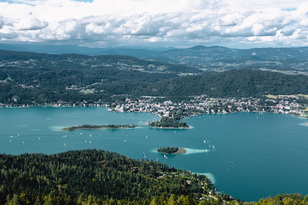 aerial view of city near body of water during daytime