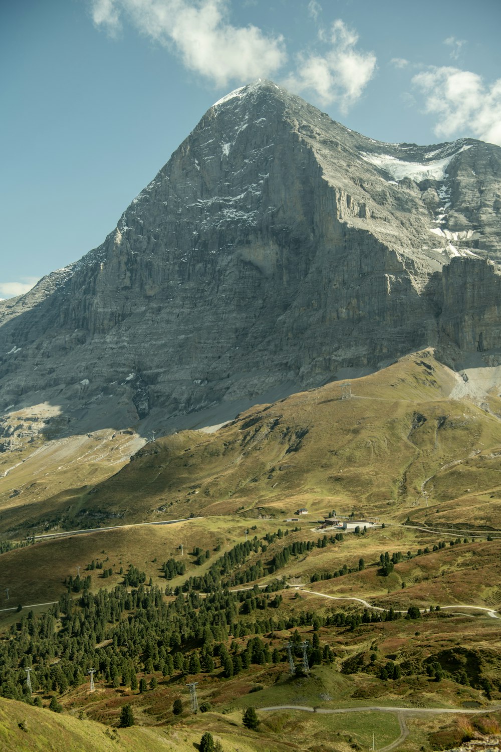 Grünes Grasfeld in der Nähe von Gray Mountain unter blauem Himmel tagsüber