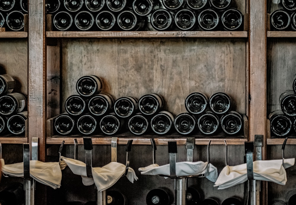 black and brown wooden shelf