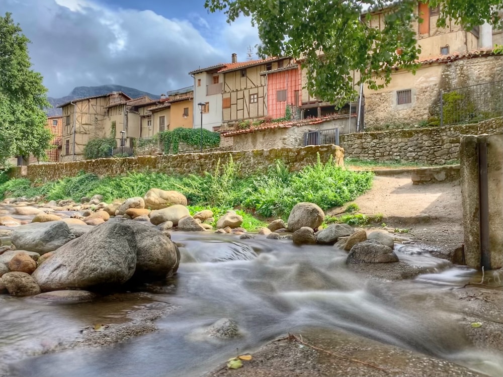 río entre rocas y árboles durante el día