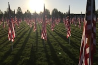 Rows of finished American flags neatly stacked, ready to be shipped nationwide.