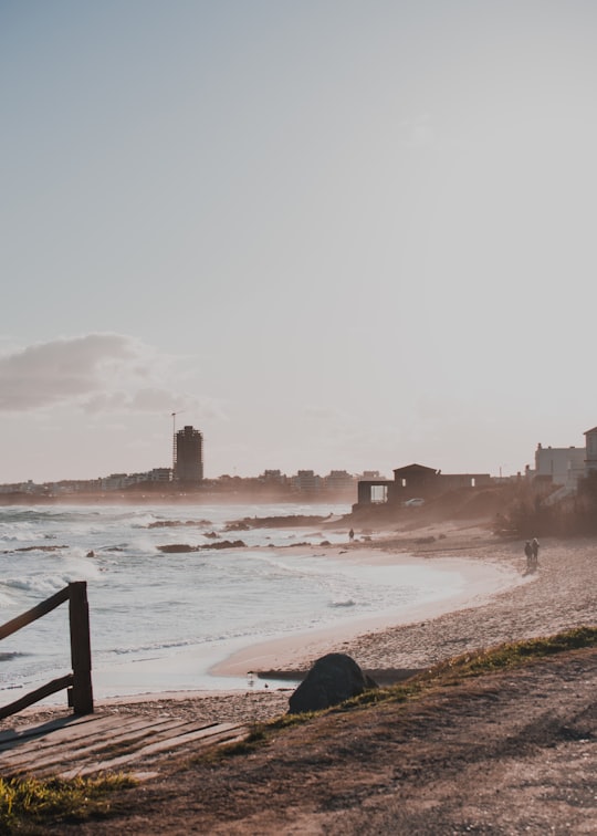 person sitting on brown wooden fence near body of water during daytime in Punta del Este Departamento de Maldonado Uruguay