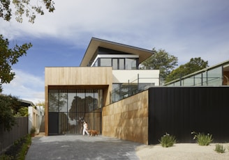 exterior of a contemporary home with slatted walls