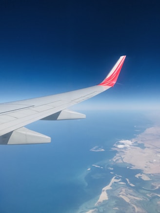 white and red airplane wing