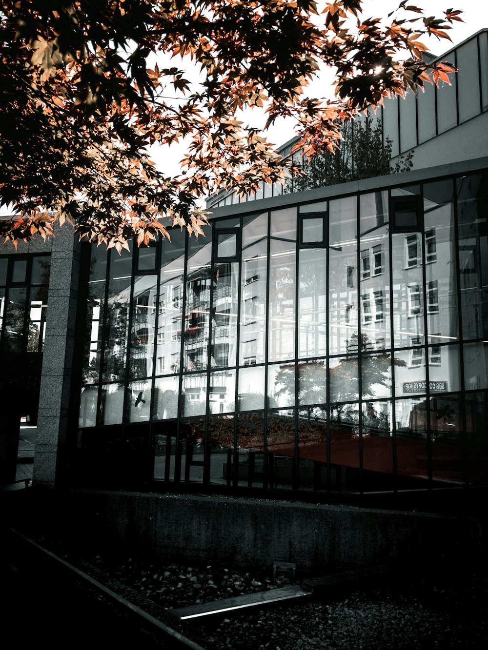 Edificio de hormigón blanco y negro