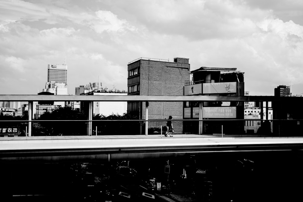 grayscale photo of a city skyline