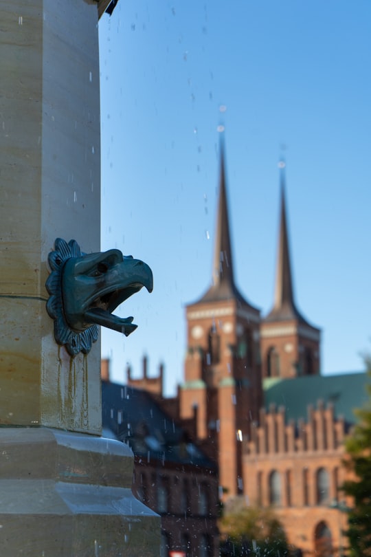 blue dragon statue near white concrete building during daytime in Roskilde Denmark