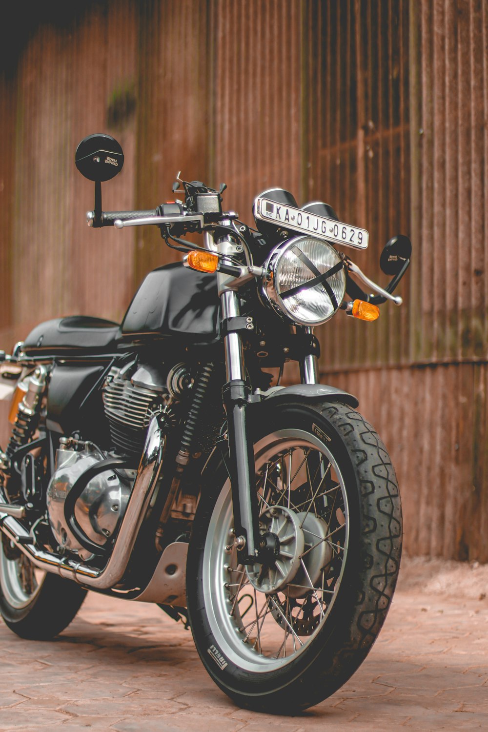 a motorcycle parked in front of a building