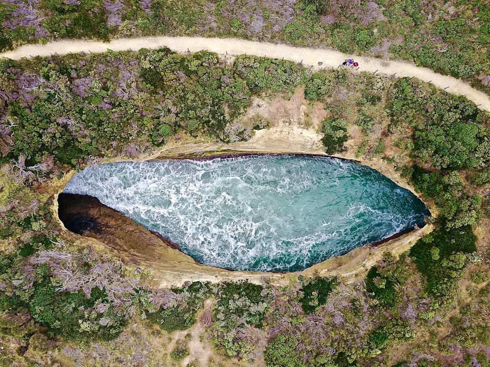 aerial view of green and brown land